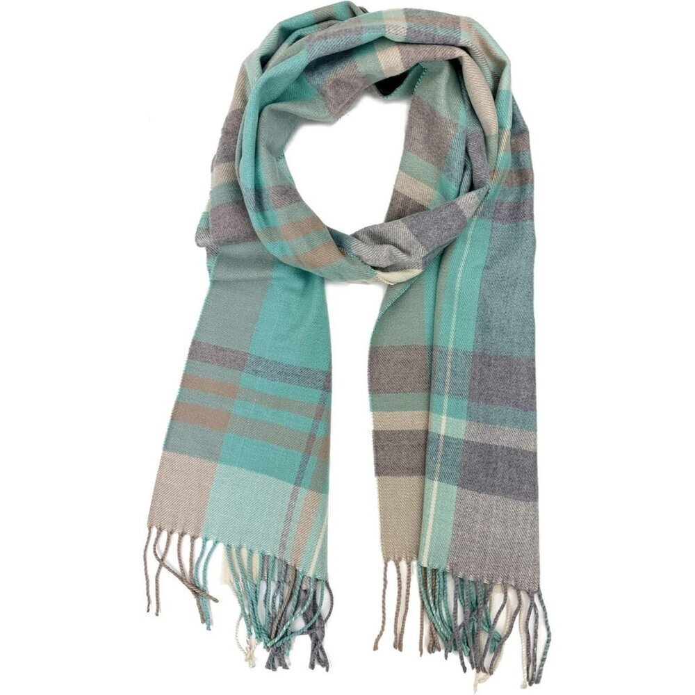 Men and Women Mint Grey Plaid Winter Scarf Cashmer Luxurious Soft Plum Feather